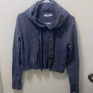 Zara Blue Cowl Neck Sweater with Sequin Accents